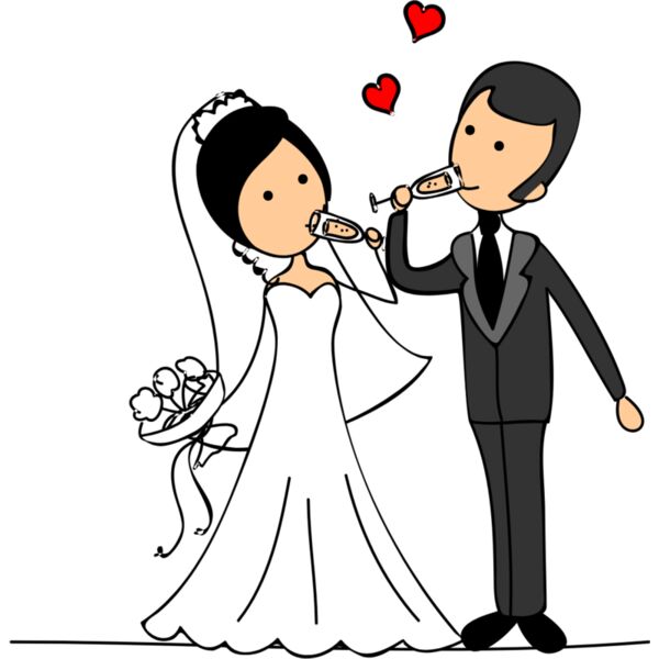 Cartoon Wedding Groom Bride Champagne Glasses 2 Thumbnail
